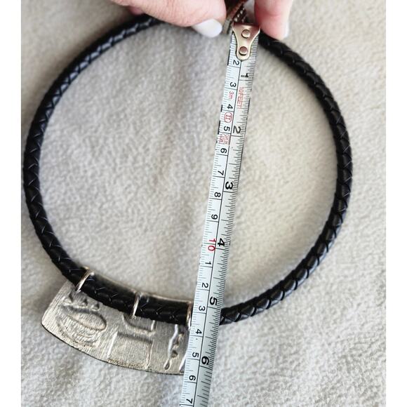 NEW Vintage Chico's Black Leather Metal Silver Choker Tribal Design Necklace - Picture 10 of 10
